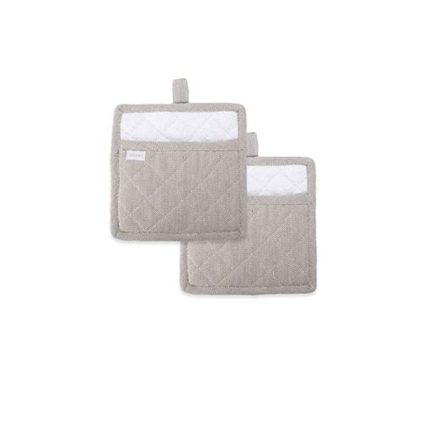 Rans Herringbone Charcoal Cotton Set Of 2 Pot Holders Brightshop