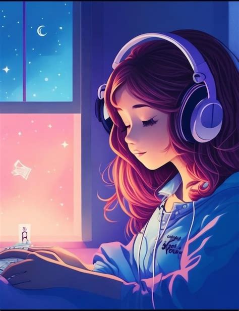 Premium Photo | Lofi music a beautiful girl listening to music and ...