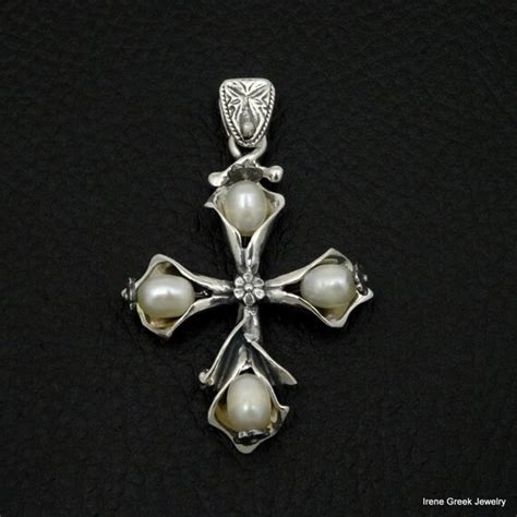 Natural Freshwater Pearls Cross Pendant Flower Desing 925