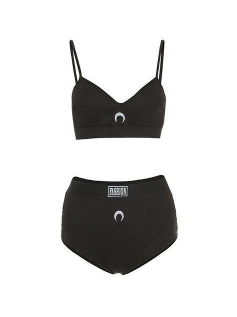 Emmiol Kostenloser Versand Mond Stickerei Bikini Set Schwarz S Von