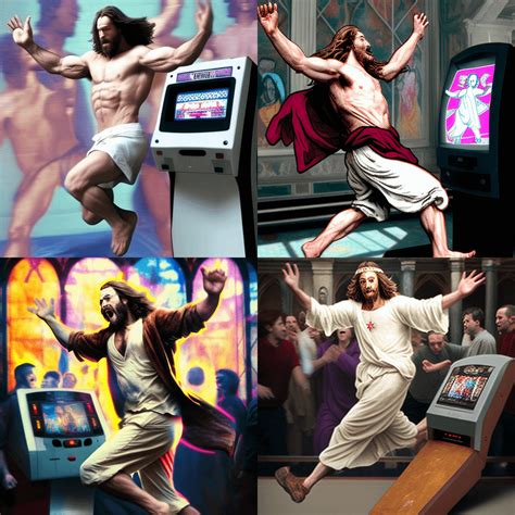 Jesus Christ Playing Dance Dance Revolution Rmidjourney