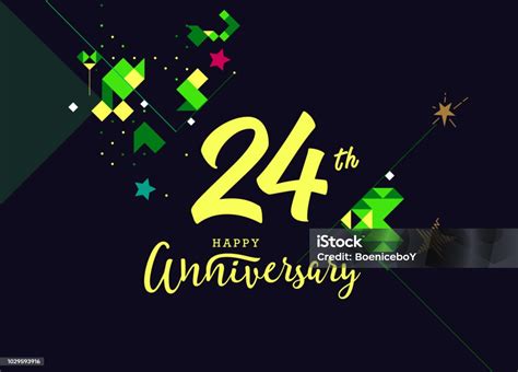 Spanduk Teks Huruf Happy Anniversary Ke24 Warna Gelap Dengan Latar