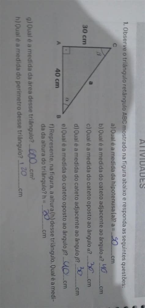 Atividades 1 Observe O Triângulo Retângulo Abc Mostrado Na Figura