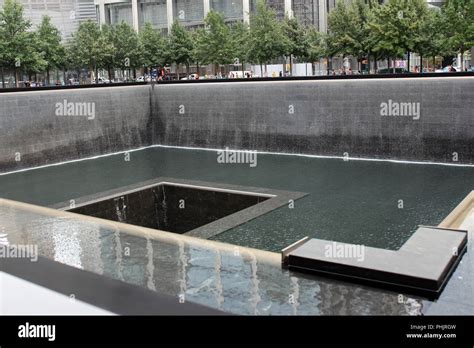 One of the reflecting pools of the National September 11 Memorial in Manhattan, New York, USA ...