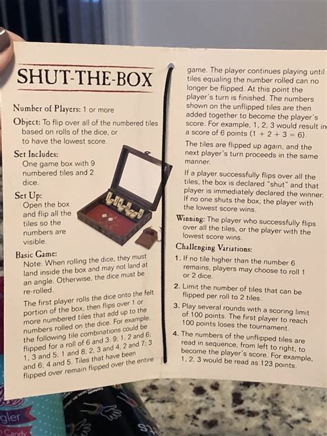 Printable Rules For Shut The Box