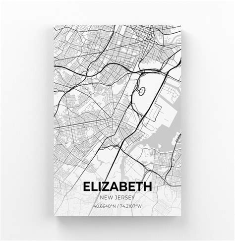 Elizabeth New Jersey City Map Canvas Art City Map Art City Etsy