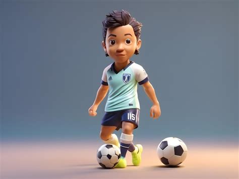 Pequeño render 3d isométrico lindo de un jugador de fútbol Foto Premium