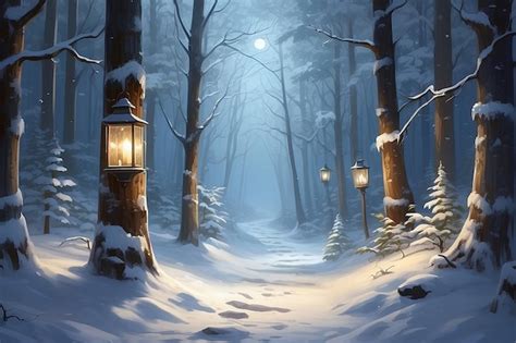 Premium Photo Serene Winter Forest Lanternlit Path To The New Year