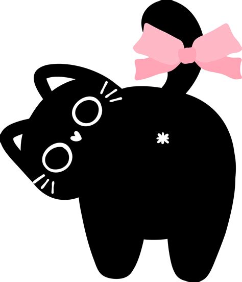 Cute Coquette Black Cat With Pink Ribbon Bow 36460606 Png