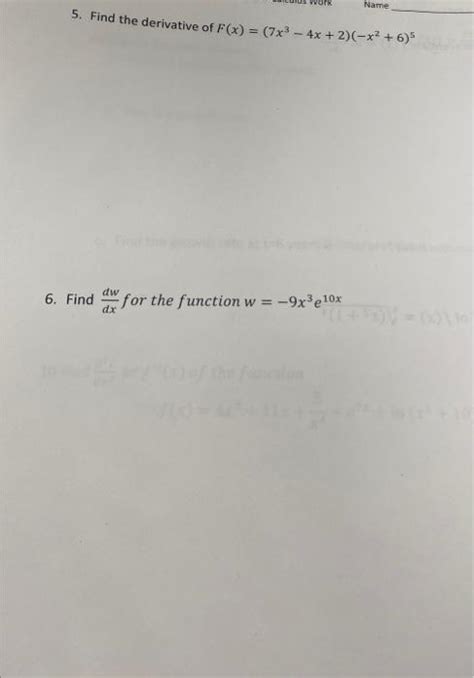 Solved Derivative Of F X 7x3−4x 2 −x2 6 5 6 Find Dxdw