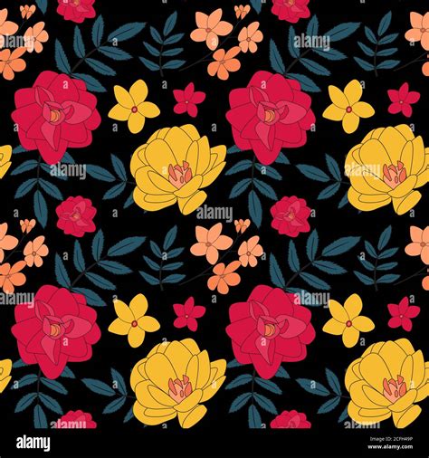 Hand Drawn Flower Seamless Pattern Background Vector Illustration Stock Vector Image And Art Alamy