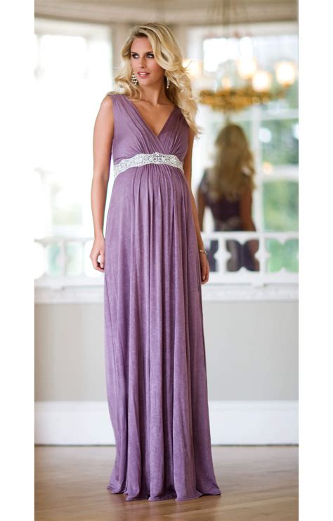 Anastasia Maternity Gown Heather With Diamante Sash Maternity