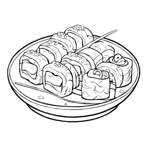 Descarga Dibujo De Rollos De Sushi Para Colorear Y Aprender Coloring