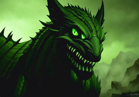 Premium Ai Image Green Dragon Fantastic Monster Big Scary Creature