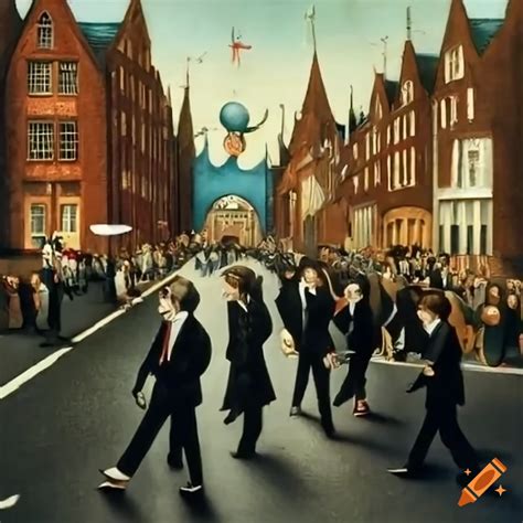 Iconic Beatles Crossing Abbey Road In Artwork Inspired By Hieronymus