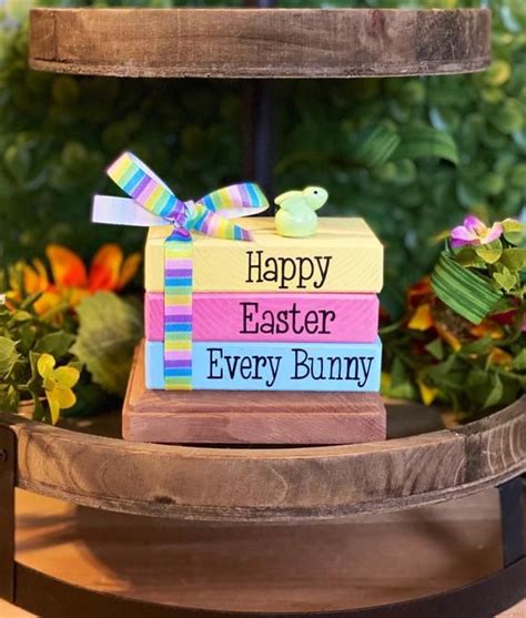 Easter Decor Easter Tiered Tray Decor Happy Easter Book Stack Easter