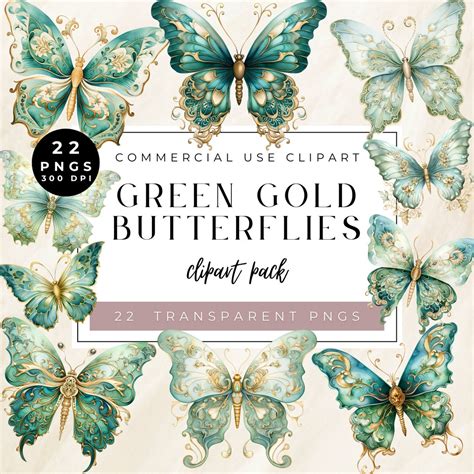 Green Gold Butterflies Clipart Butterfly Clipart Gold Butterfly