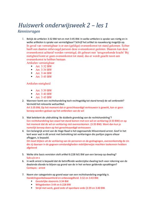 Huiswerk Onderwijsweek Staatsrecht Huiswerk Onderwijsweek Les