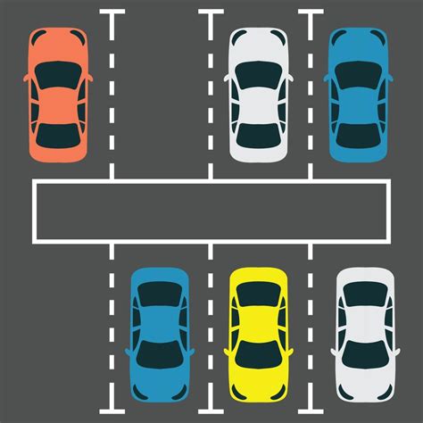 Vector Illustration Of A Group Of Parked Cars Seen In The Top View