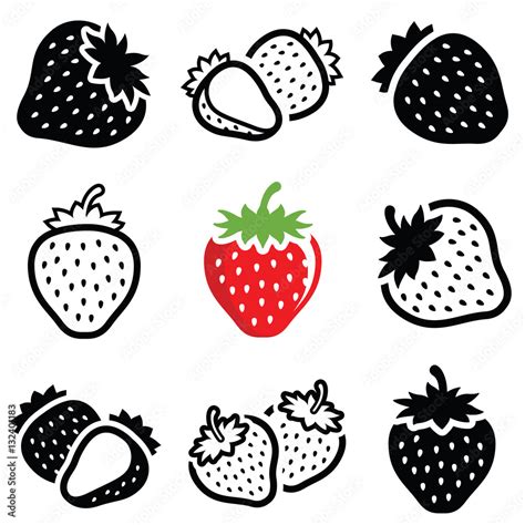 Strawberry Icon Collection Vector Outline And Silhouette Stock