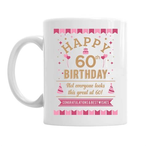 60th Birthday Gift For Women 60 Happy Birthday Pink Coffee Mug Amazon