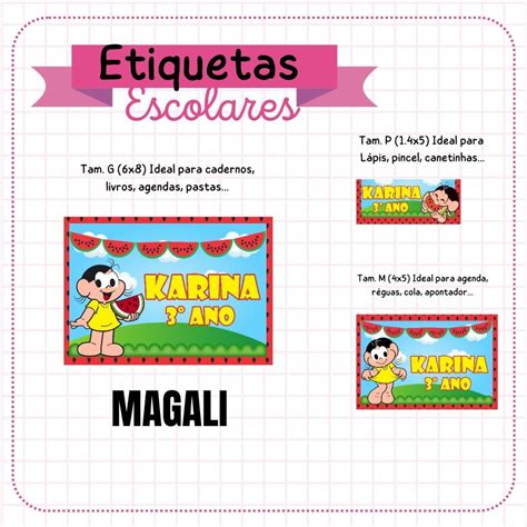 Kit Etiquetas Escolar Magali Elo Produtos Especiais