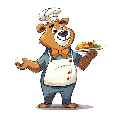 Premium Ai Image A Bear With A Chef S Hat And Apron Holding A Plate