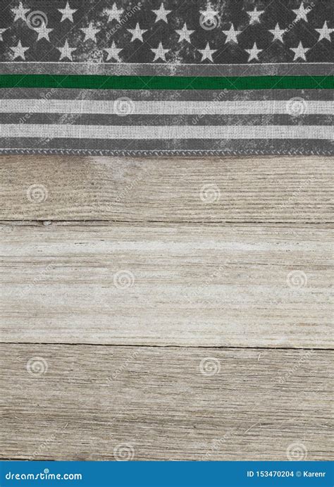 American Thin Green Line Flag Over Weathered Wood Background Stock ...