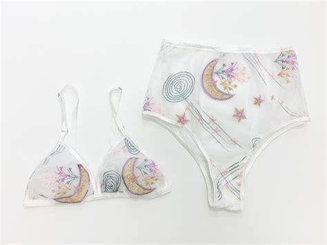 Embroidered Moon And Starburst Lingerie Set Brazilian Panty Etsy