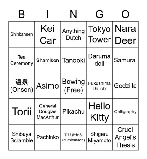 Tokyo Olympics Opening Ceremony Bingo Card