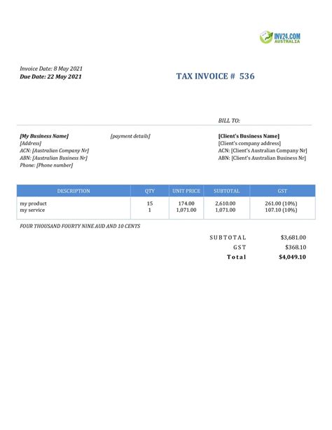 Australian Tax Invoice Template