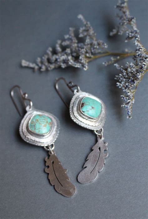 Boucles Doreilles Apprendre Voler Bijou Plumes En Argent Et Turquoises