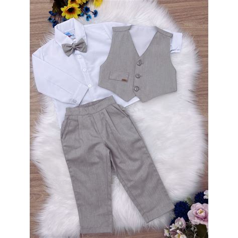 Conjunto Social Pajem Cinza Claro Infantil Roupa Social Infantil