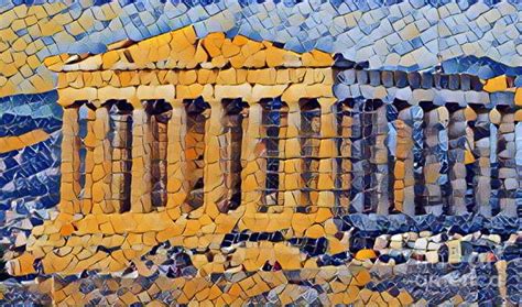 Greece Parthenon Artistic Illustration Classic Random Mosaic Style