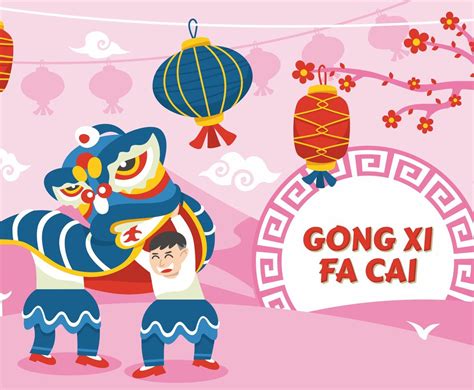 Lion Dance Gong Xi Fa Cai Greeting Vector Art Graphics Freevector