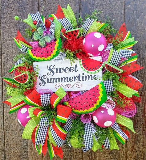 Watermelon Wreath Summer Mesh Wreath Watermelon Party Etsy Summer