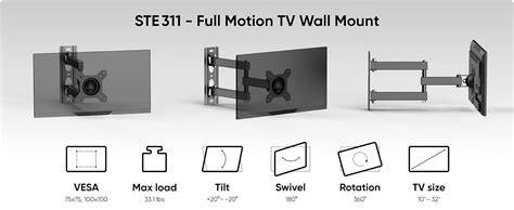 Onkron Full Motion Monitor Wall Mount Bracket 10 32 Inch