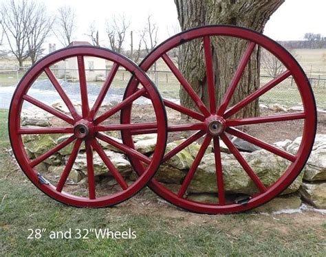 Amish Made Wooden Burgundy Painted Spoke Wagon Wheel Wagon Wheel