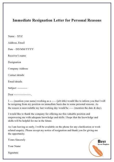 29 Immediate Resignation Letters Free Samples Resignation Letter Job Resignation Letter