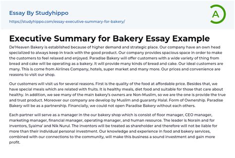 Executive Summary For Bakery Essay Example StudyHippo