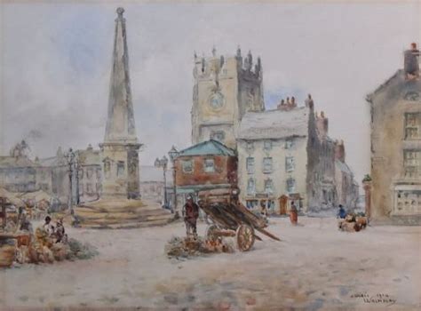 Richmond Market Square Yorkshire Watercolour By J Ulric Walmsley