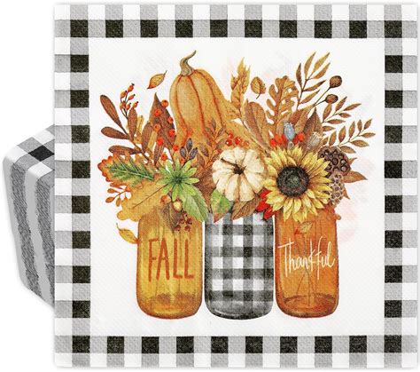 Amazon AnyDesign Fall Paper Napkins Autumn Flower Pumpkin Luncheon