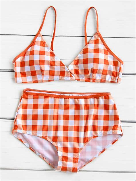 Shop Gingham Print High Waist Bikini Set Online SheIn Offers Gingham