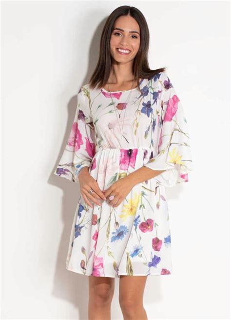 Vestido Quintess Floral Mangas Amplas Quintess