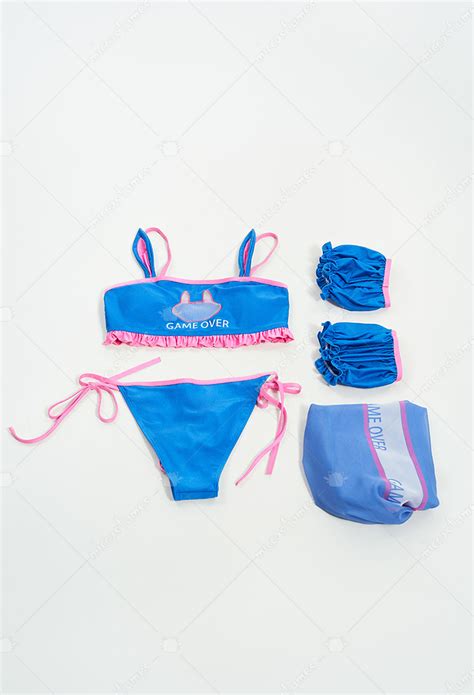 OW Derivative Swimsuit Kawaii Bikini Set Rabbit Pattern Lace Up Top And Low Waist Shorts Top