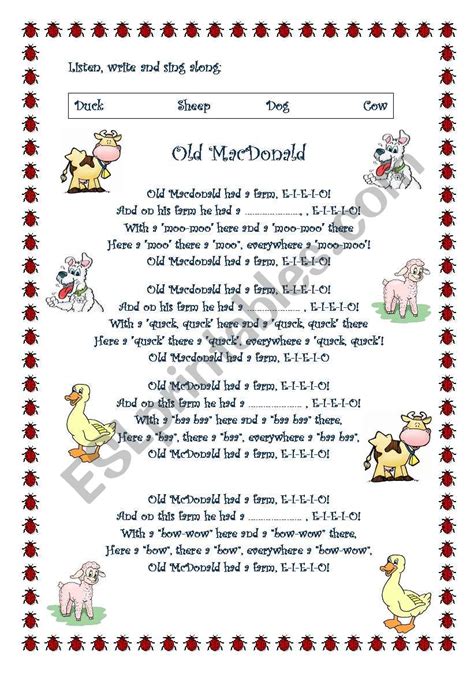 Old MacDonald Had A Farm Printable