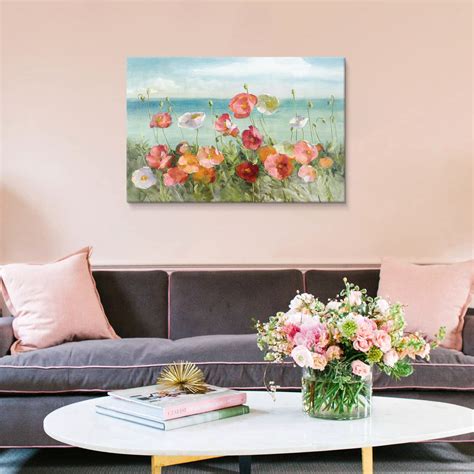 Goldfoilart Beach Colorful Flower Canvas Paintings Poppies Wall Art