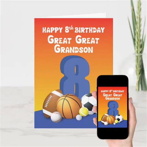 Great Great Grandson 8th Birthday Sports Balls Card Zazzle