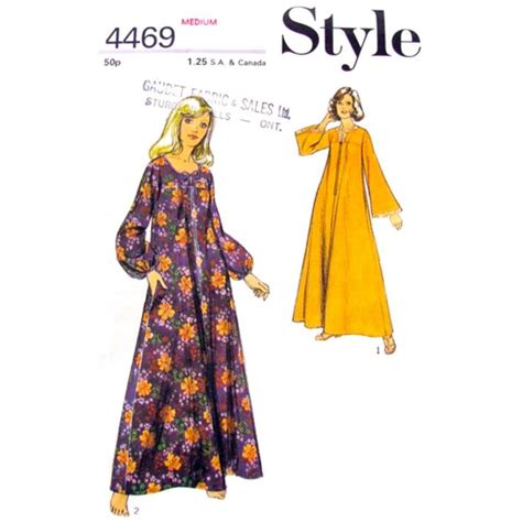 1970s Caftan Sewing Pattern Style 4469 Zipper Front Kaftan Bell Sleeve Women Size 12 14