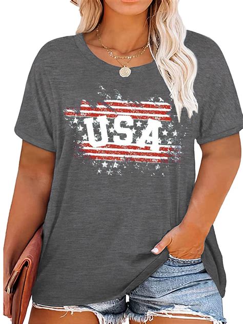 Anbech 4th Of July Womens Plus Size Shirt Usa American Flag Tshirt